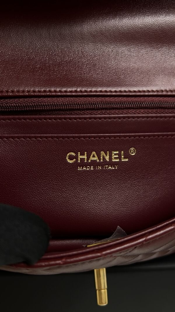 Chanel Lambskin Quilted Mini Top Handle Rectangular Flap Burgundy