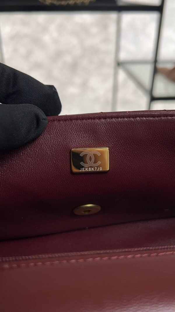 Chanel Lambskin Quilted Mini Top Handle Rectangular Flap Burgundy