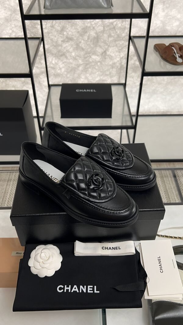 Chanel Lambskin Quilted CC Turnlock Loafers Black