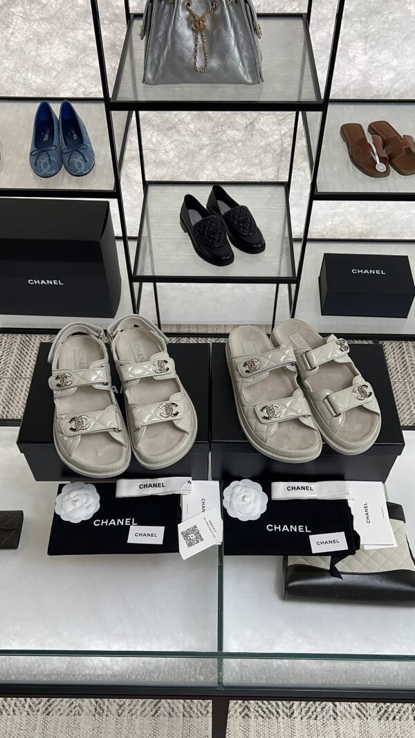 Chanel Dad Sandals Diamond CC logo Grey