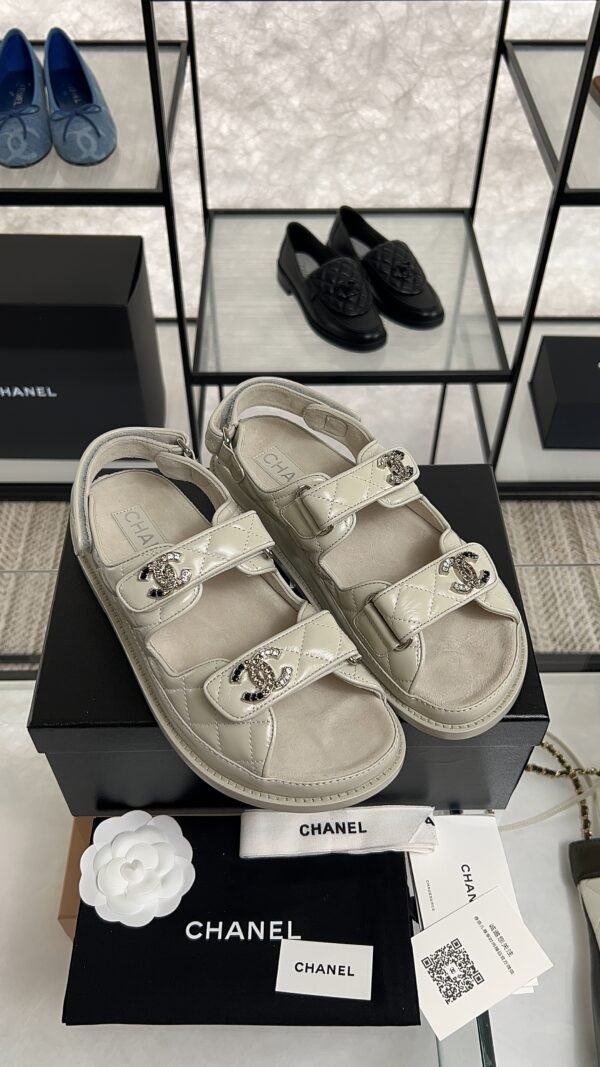 Chanel Dad Sandals Diamond CC logo Grey