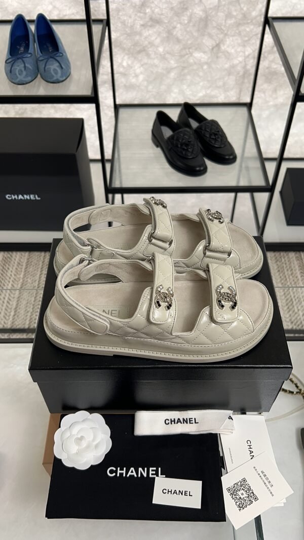 Chanel Dad Sandals Diamond CC logo Grey