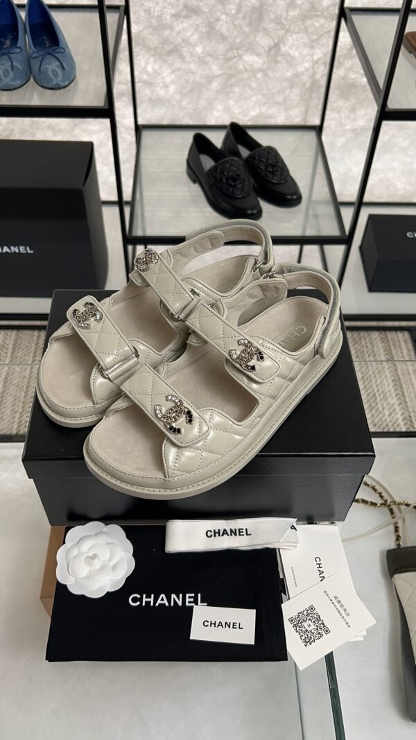 Chanel Dad Sandals Diamond CC logo Grey