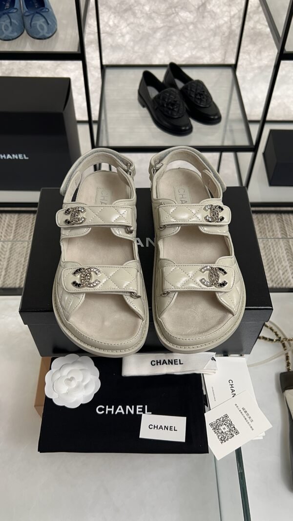 Chanel Dad Sandals Diamond CC logo Grey