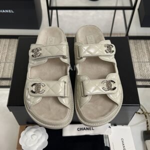 Chanel Dad Sandals Diamond CC logo Grey slippers
