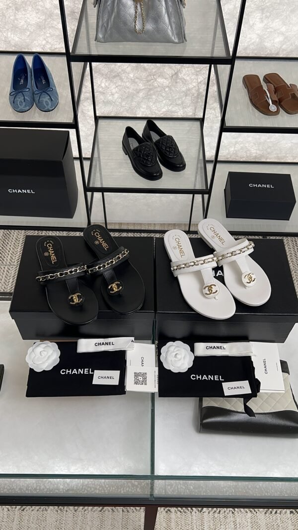 Chanel 25S Chain-Strap Sandals White