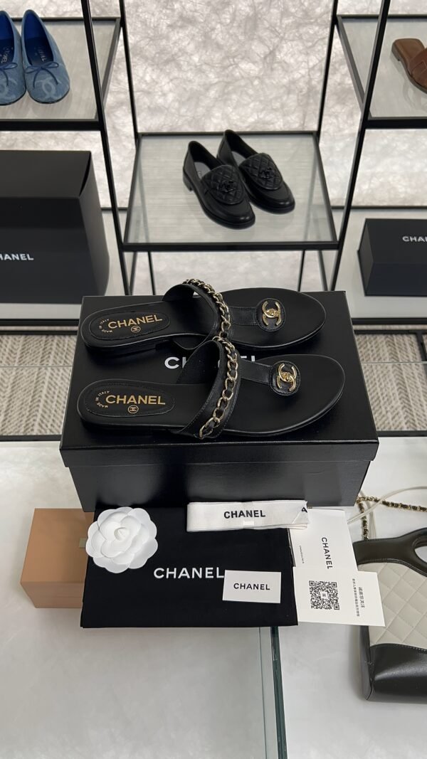 Chanel 25S Chain-Strap Sandals Black