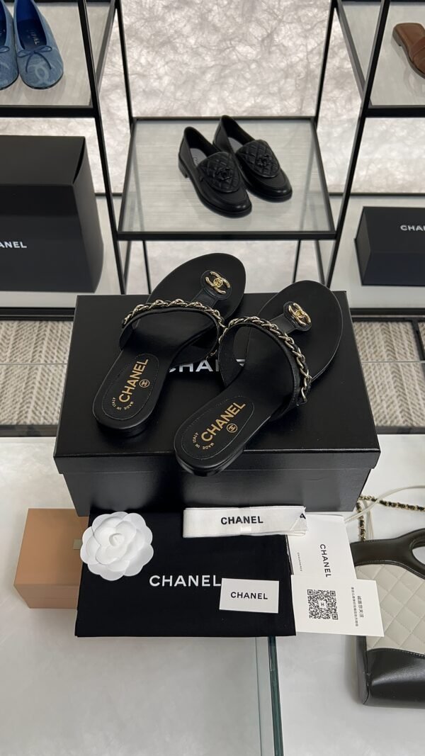 Chanel 25S Chain-Strap Sandals Black