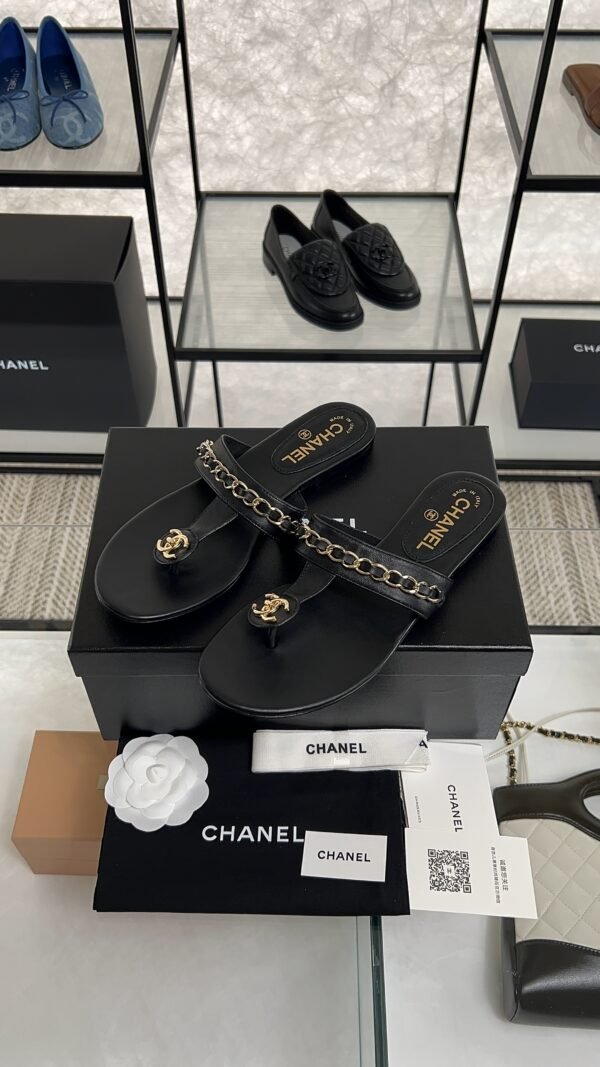 Chanel 25S Chain-Strap Sandals Black