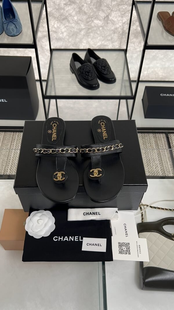 Chanel 25S Chain-Strap Sandals Black