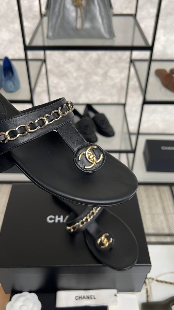 Chanel 25S Chain-Strap Sandals Black