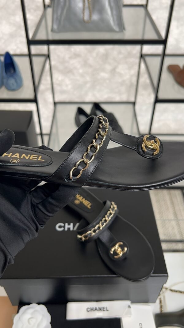 Chanel 25S Chain-Strap Sandals Black