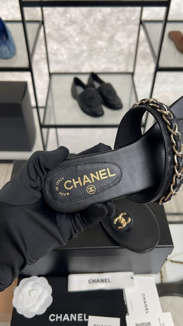 Chanel 25S Chain-Strap Sandals Black