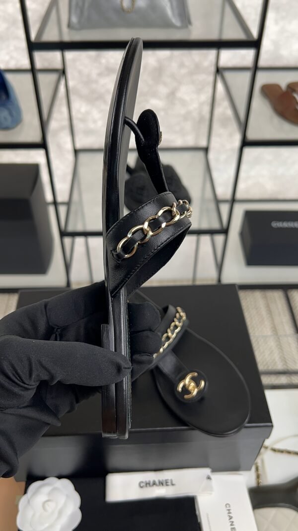 Chanel 25S Chain-Strap Sandals Black
