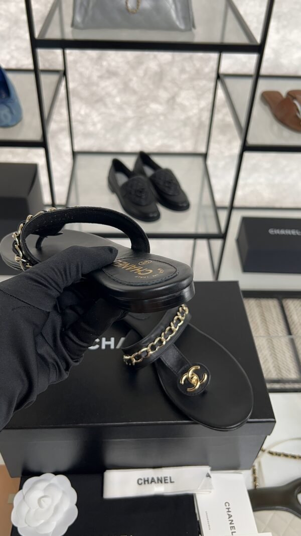 Chanel 25S Chain-Strap Sandals Black