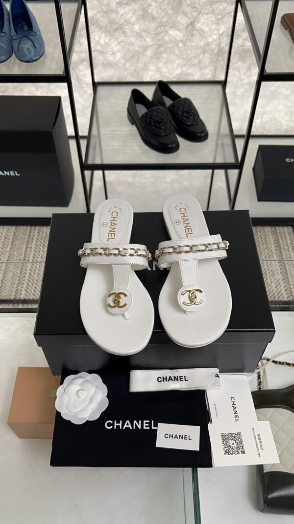 Chanel 25S Chain-Strap Sandals White