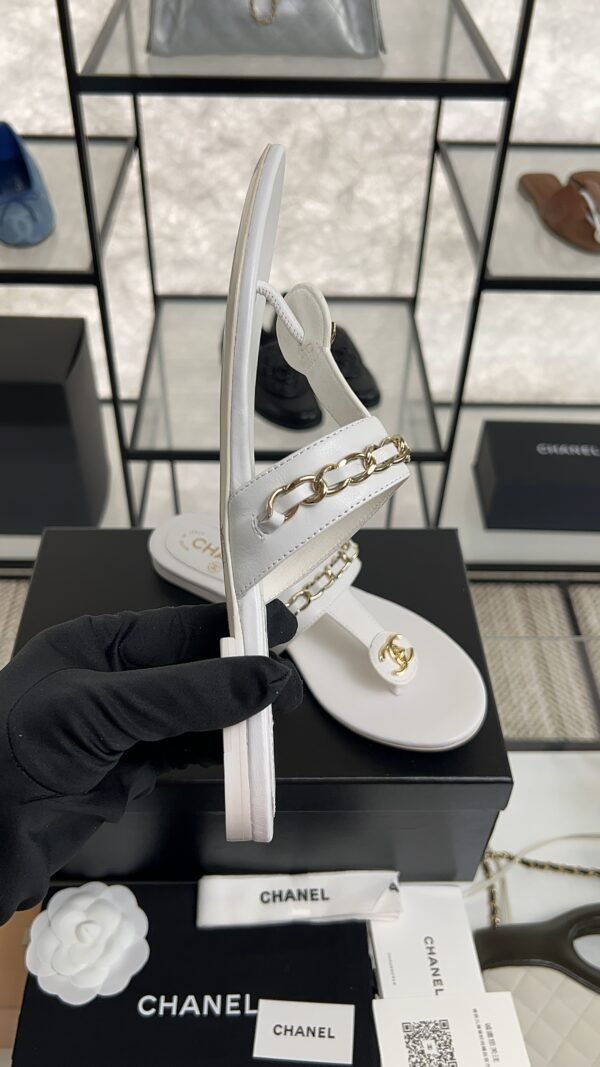 Chanel 25S Chain-Strap Sandals White