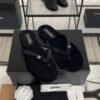 Chanel CC Black Velvet Crystal Thong Sandals