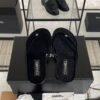 Chanel CC Black Velvet Crystal Thong Sandals