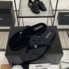Chanel CC Black Velvet Crystal Thong Sandals