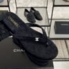 Chanel CC Black Velvet Crystal Thong Sandals