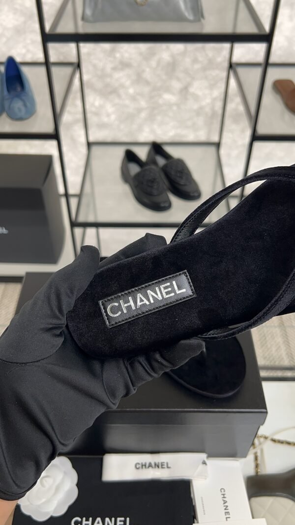 Chanel CC Black Velvet Crystal Thong Sandals