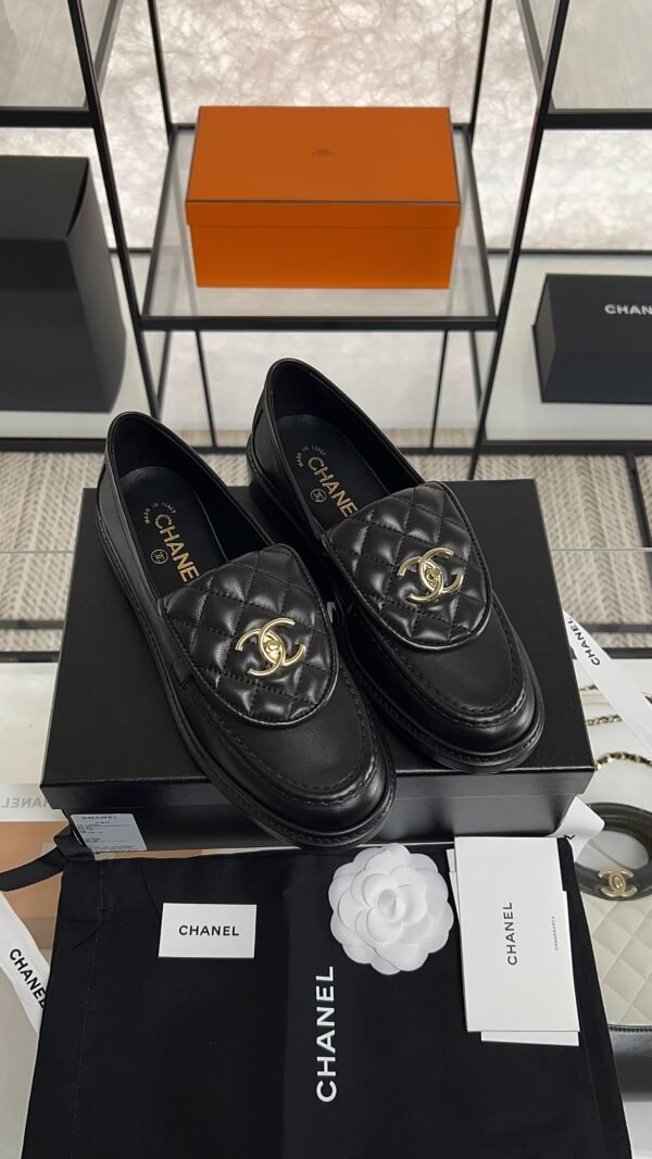 Chanel Lambskin Quilted CC Turnlock Loafers Black
