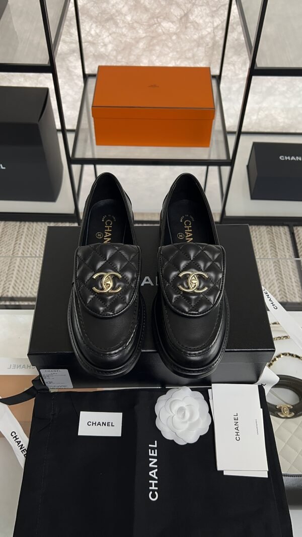 Chanel Lambskin Quilted CC Turnlock Loafers Black