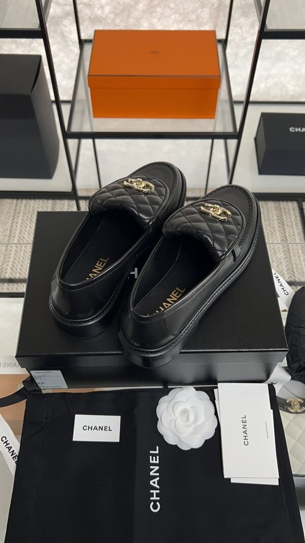 Chanel Lambskin Quilted CC Turnlock Loafers Black