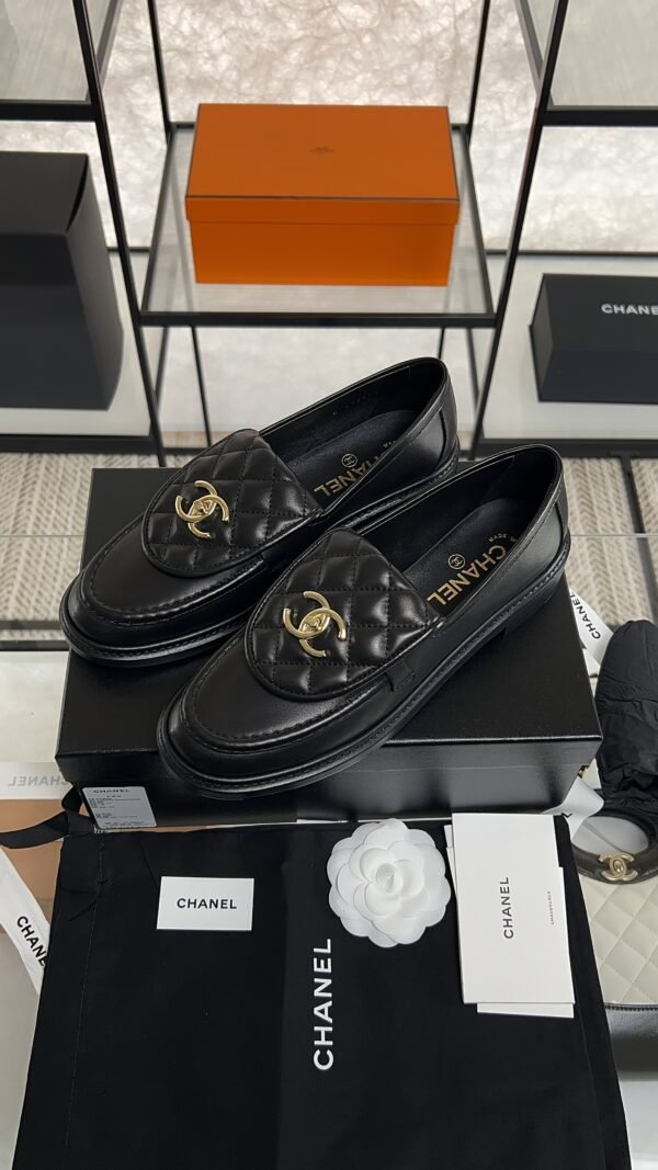 Chanel Lambskin Quilted CC Turnlock Loafers Black