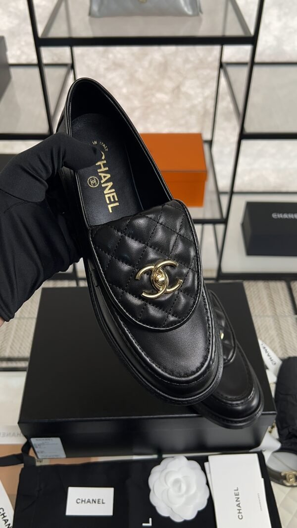 Chanel Lambskin Quilted CC Turnlock Loafers Black