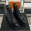 Chanel Grained Calfskin Shiny Calfskin CC Lace Up Combat Boots  Black