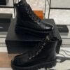 Chanel Grained Calfskin Shiny Calfskin CC Lace Up Combat Boots  Black