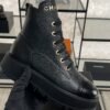 Chanel Grained Calfskin Shiny Calfskin CC Lace Up Combat Boots  Black
