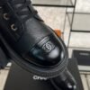 Chanel Grained Calfskin Shiny Calfskin CC Lace Up Combat Boots  Black