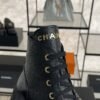 Chanel Grained Calfskin Shiny Calfskin CC Lace Up Combat Boots  Black