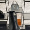 Chanel Grained Calfskin Shiny Calfskin CC Lace Up Combat Boots  Black