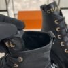 Chanel Grained Calfskin Shiny Calfskin CC Lace Up Combat Boots  Black