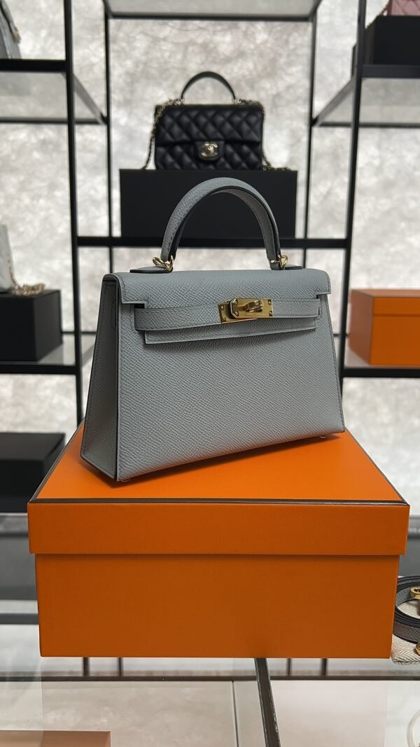 Hermes Mini Kelly II Epsom Bleu Glacier Gold Hardware