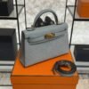 Hermes Mini Kelly II Epsom Bleu Glacier Gold Hardware