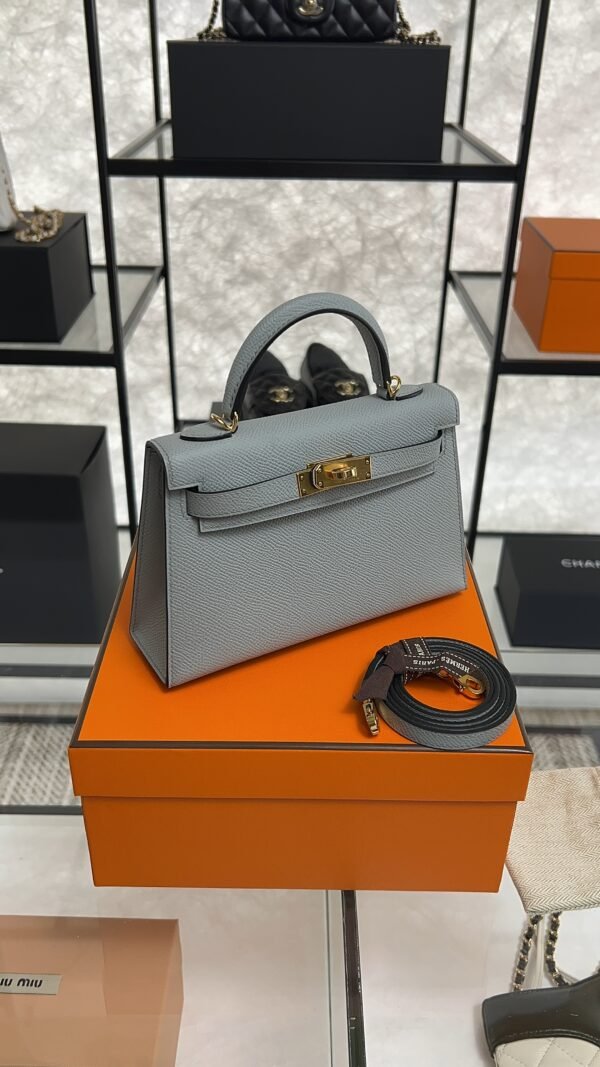 Hermes Mini Kelly II Epsom Bleu Glacier Gold Hardware