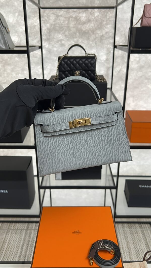 Hermes Mini Kelly II Epsom Bleu Glacier Gold Hardware