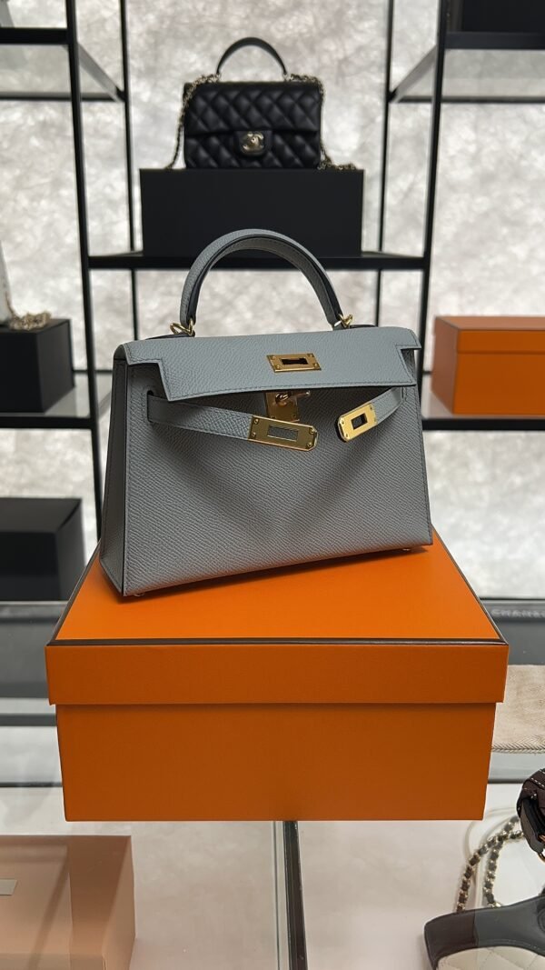 Hermes Mini Kelly II Epsom Bleu Glacier Gold Hardware