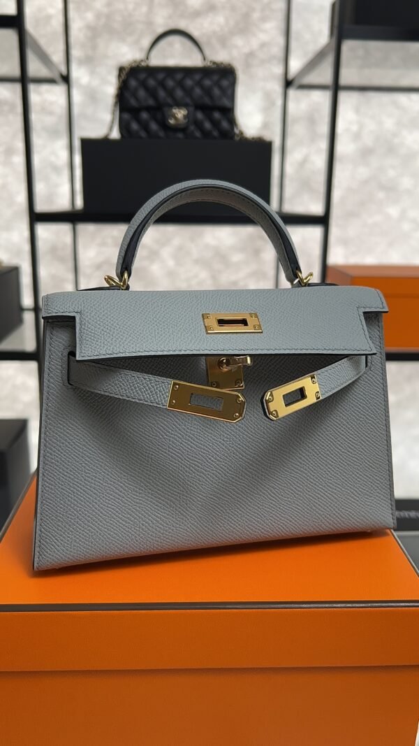 Hermes Mini Kelly II Epsom Bleu Glacier Gold Hardware