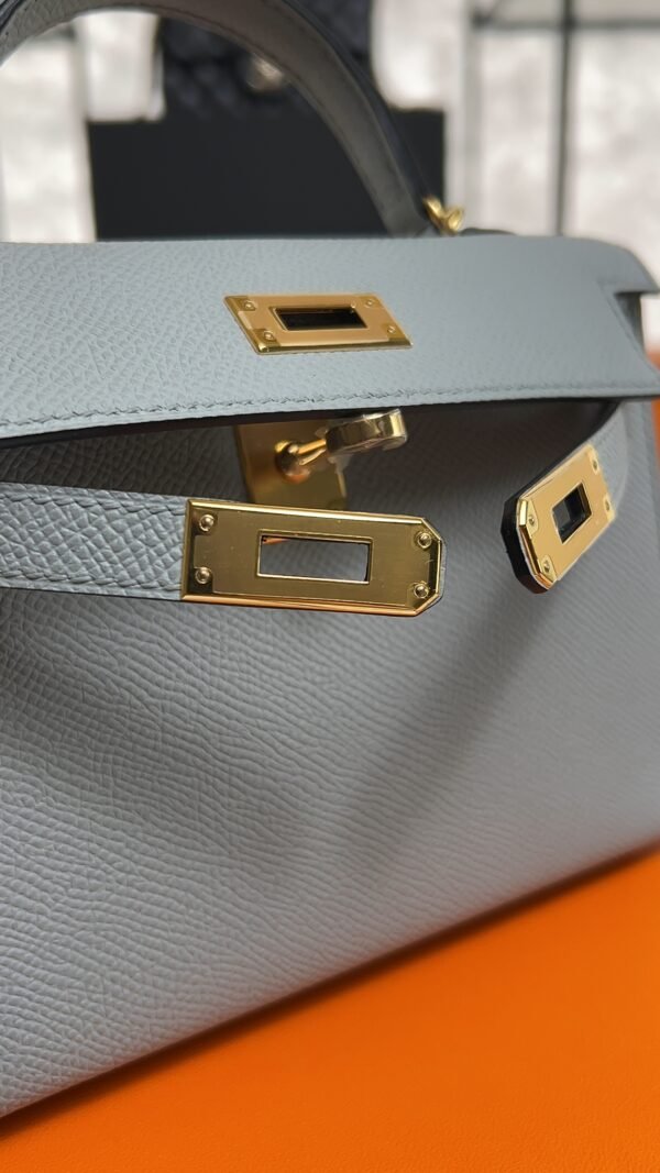 Hermes Mini Kelly II Epsom Bleu Glacier Gold Hardware
