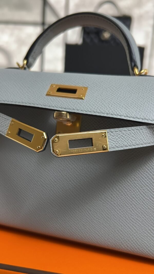 Hermes Mini Kelly II Epsom Bleu Glacier Gold Hardware