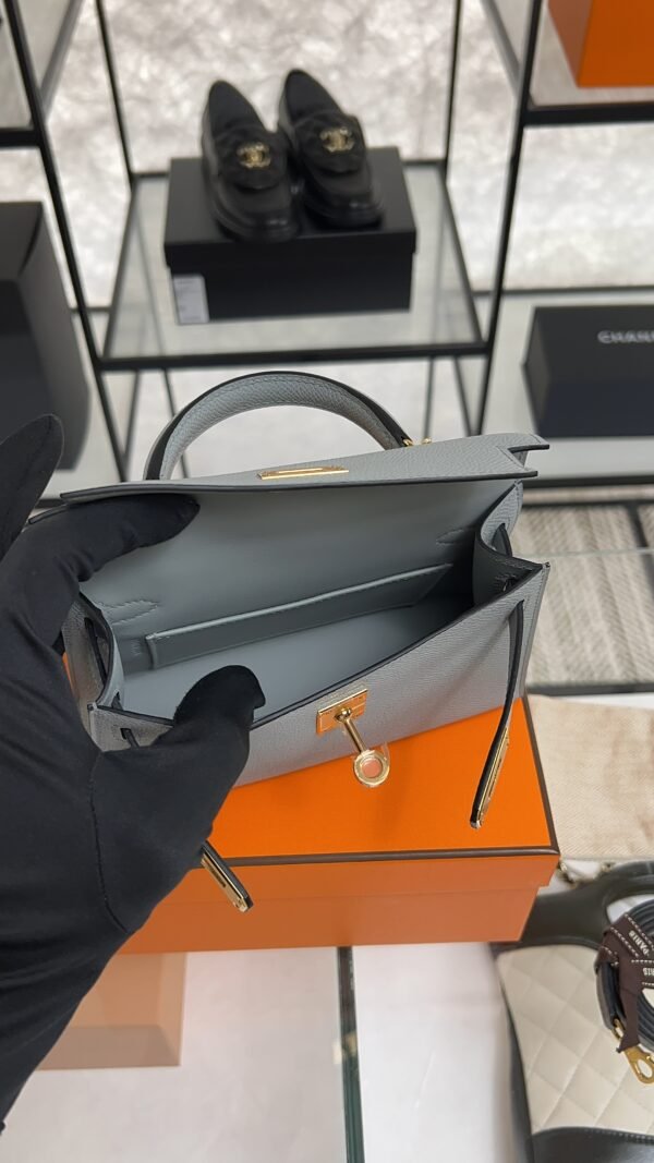 Hermes Mini Kelly II Epsom Bleu Glacier Gold Hardware