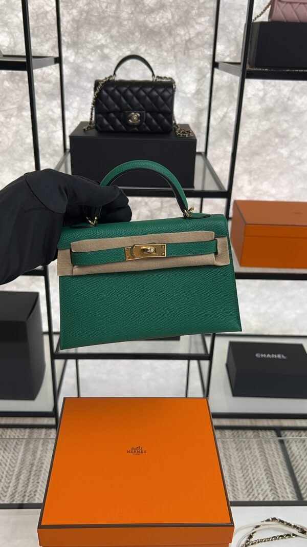 Hermes Mini Kelly II Epsom Vert Vertigo Gold Hardware Bag