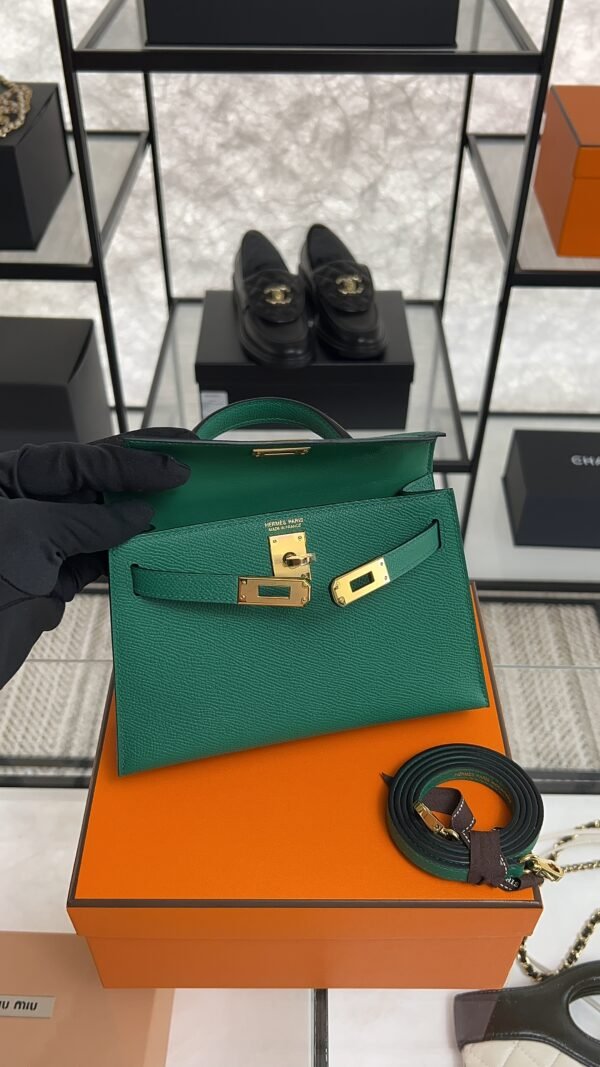 Hermes Mini Kelly II Epsom Vert Vertigo Gold Hardware Bag