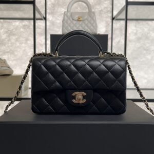 2025_10_24_15_17_IMG_7888 Chanel Lambskin Quilted Mini Top Handle Rectangular Flap Black